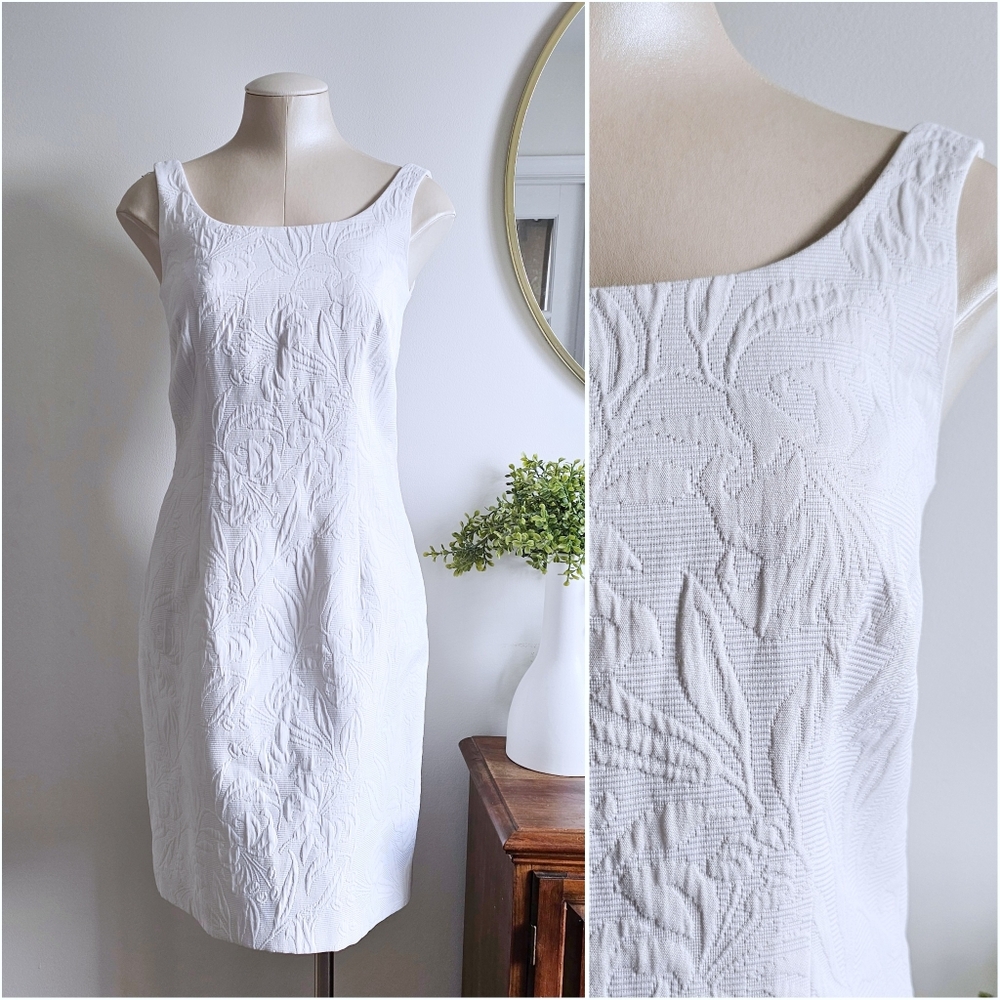 🤍 Vintage Talbots White Brocade Sleeveless Sheath Dress | Size 4